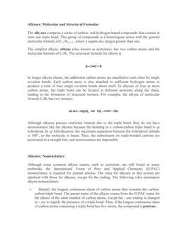 Alkynes: Molecular and Structural Formulas