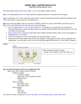 Adobe Spry and Dreamweaver ADOBE SPRY and DREAMWEAVER (SUP)