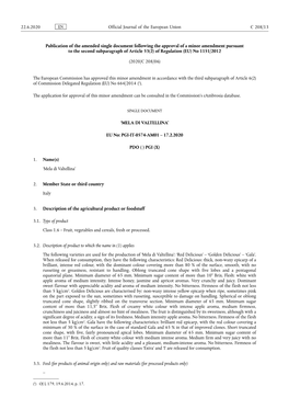 Publication of the Amended Single Document Following the Approval Of