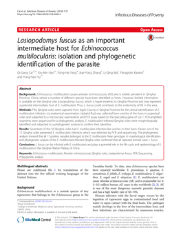 Lasiopodomys Fuscus As an Important Intermediate Host for Echinococcus
