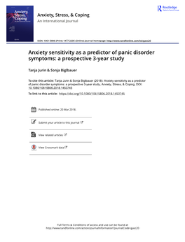 Anxiety Sensitivity As a Predictor of Panic Disorder Symptoms: a Prospective 3-Year Study