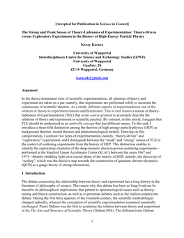 The Strong and Weak Senses of Theory-Ladenness of Experimentation: Theory-Driven Versus Exploratory Experiments in the History of High-Energy Particle Physics