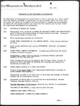 Chronology of the Department of Photography