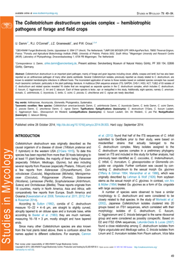 The Colletotrichum Destructivum Species Complex – Hemibiotrophic Pathogens of Forage and ﬁeld Crops