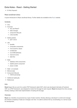 Extra Notes - React - Getting Started