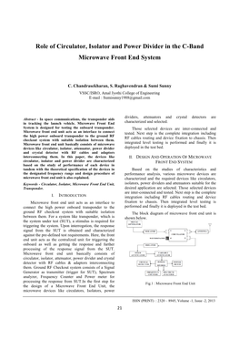 Role of Circulator, Isolator and Power Divider in the C-Band Microwave Front End System