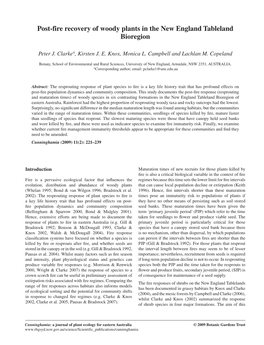 Post-Fire Recovery of Woody Plants in the New England Tableland Bioregion