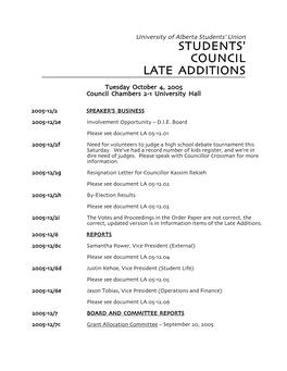 Students' Council Late Additions