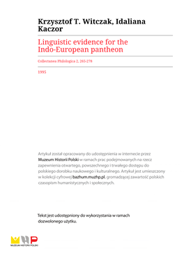 Linguistic Evidence for the Indo-European Pantheon