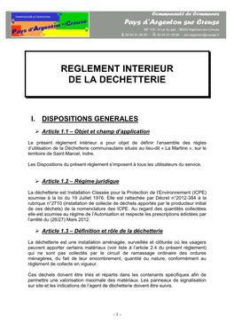 Règlement Intérieur De La Déchetterie De Saint Marcel