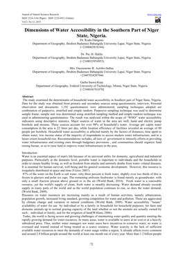 Dimensions of Water Accessibility in the Southern Part of Niger State, Nigeria