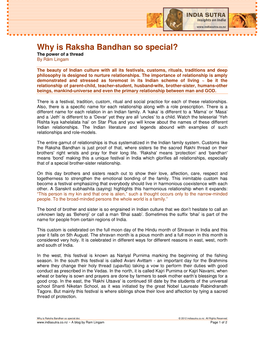 Why Is Raksha Bandhan So Special? the Power of a Thread by R Ām Lingam