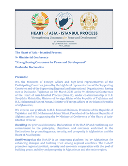 The Heart of Asia – Istanbul Process 9Th Ministerial Conference