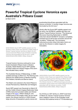 Powerful Tropical Cyclone Veronica Eyes Australia's Pilbara Coast 22 March 2019