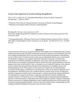 1 Genome-Wide Comparisons of Variation in Linkage Disequilibrium