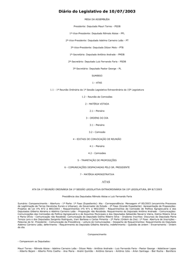 Diário Do Legislativo De 10/07/2003