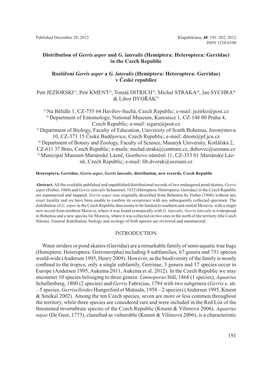 191 Distribution of Gerris Asper and G. Lateralis (Hemiptera: Heteroptera