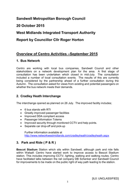 Sandwell Metropolitan Borough Council 20 October 2015 West Midlands Integrated Transport Authority Report by Councillor Cllr Roger Horton