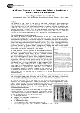 A Hidden Treasure on Computer Science Pre-History in Pisa: the CSCE Collection