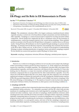 ER-Phagy and Its Role in ER Homeostasis in Plants