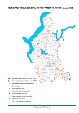 PRINCIPALI TIPOLOGIE IMPIANTI TRATTAMENTO RIFIUTI - Anno 2013