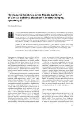 Ptychopariid Trilobites in the Middle Cambrian of Central Bohemia (Taxonomy, Biostratigraphy, Synecology)