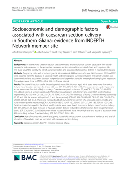 Socioeconomic and Demographic Factors Associated with Caesarean