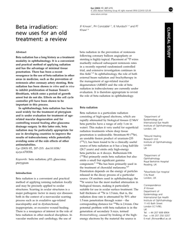 Beta Irradiation: New Uses for an Old Treatment