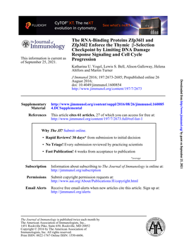 The RNA-Binding Proteins Zfp36l1 and Zfp36l2 Enforce the Thymic Β