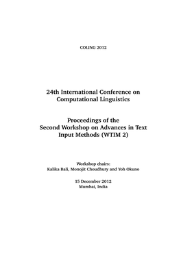 Proceedings of the Second Workshop on Advances in Text Input Methods (WTIM 2)