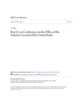 Rex E. Lee Conference on the Office of the Solicitor General of the United States