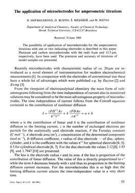 The Application of Microelectrodes for Amperometric Titrations