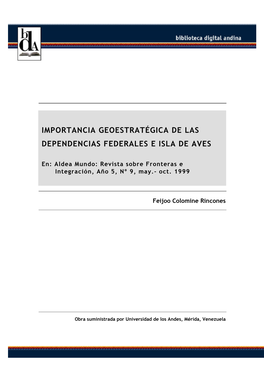 IMPORTANCIA GEOESTRATÉGICA DE LAS DEPENDENCIAS FEDERALES E ISLA DE AVES/ 63-72 63 Importancia Geoestratégica De Las Dependencias Federales E Isla De Aves