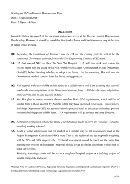 Briefing on 10-Year Hospital Development Plan Date: 15 September 2016 Time: 2:30Pm – 4:00Pm