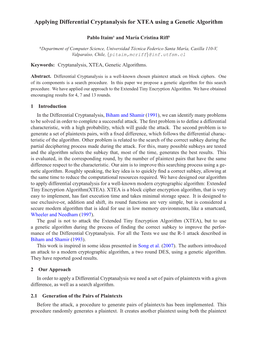 Applying Differential Cryptanalysis for XTEA Using a Genetic Algorithm