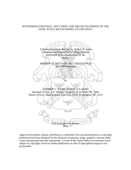Art Lykke and the Development of the Ends, Ways, Means Model of Strategy