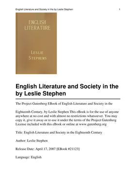 English Literature and Society in the Eighteenth Century