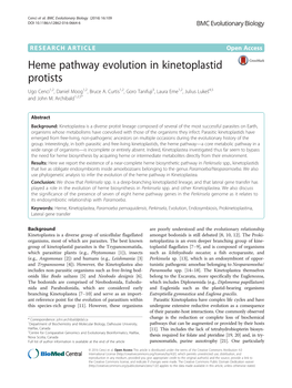 Heme Pathway Evolution in Kinetoplastid Protists Ugo Cenci1,2, Daniel Moog1,2, Bruce A