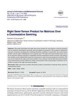 Right Semi-Tensor Product for Matrices Over a Commutative Semiring