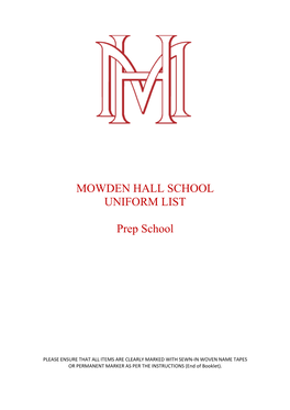 MOWDEN HALL SCHOOL UNIFORM LIST Prep School