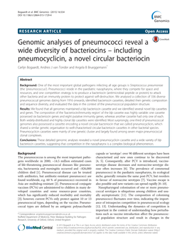 Genomic Analyses of Pneumococci Reveal a Wide Diversity of Bacteriocins