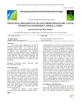 Potential Ornamental Plants from Meenachil Taluk of Kottayam District, Kerala, India