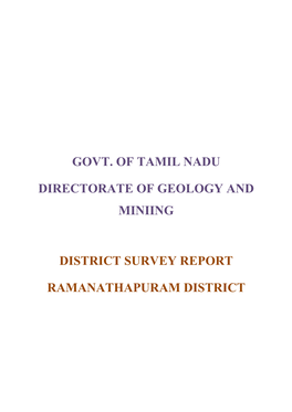 Govt. of Tamil Nadu Directorate of Geology and Miniing District Survey Report Ramanathapuram District