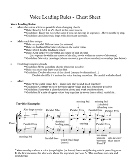 Voice Leading Rules - Cheat Sheet