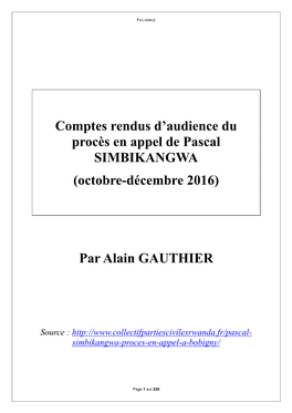 Comptes Rendus D'audience Du Procès En Appel De Pascal