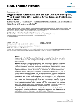 A Typhoid Fever Outbreak in a Slum of South Dumdum Municipality, West