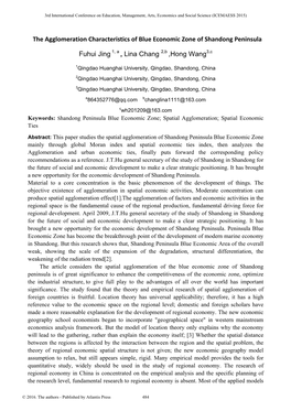 The Agglomeration Characteristics of Blue Economic Zone of Shandong Peninsula