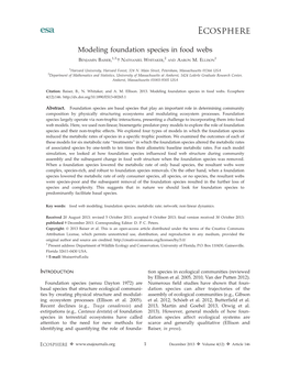 Modeling Foundation Species in Food Webs 1,3, 2 1 BENJAMIN BAISER, NATHANIEL WHITAKER, and AARON M