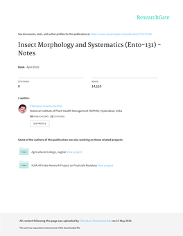 Insect Morphology and Systematics (Ento-131) - Notes