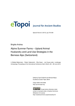 Alpine Summer Farms – Upland Animal Husbandry and Land Use Strategies in the Bernese Alps (Switzerland)